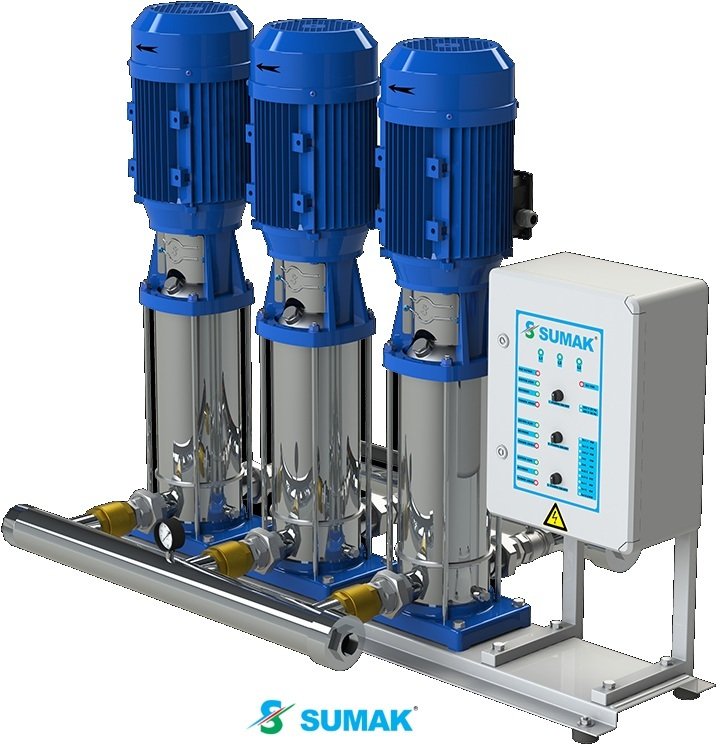 Sumak SHTP8 C 400/12 3X3kW 380V Üç Pompalı Düşey Milli Kademeli Komple Paslanmaz Düşey Milli İnline Hidrofor