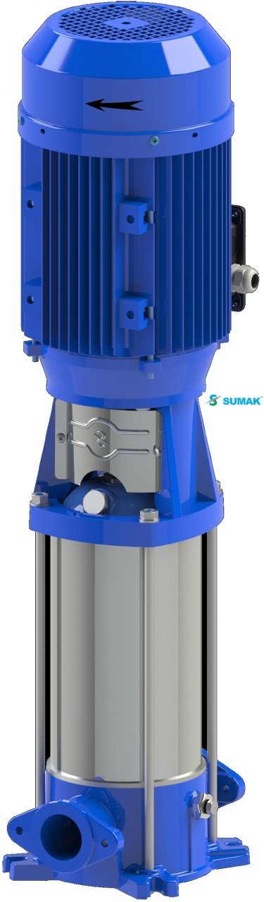 Sumak SHTPD8-400/12 4Hp 380V Düşey Milli Paslanmaz Çark ve Difüzörlü Kademeli İnline Pompa