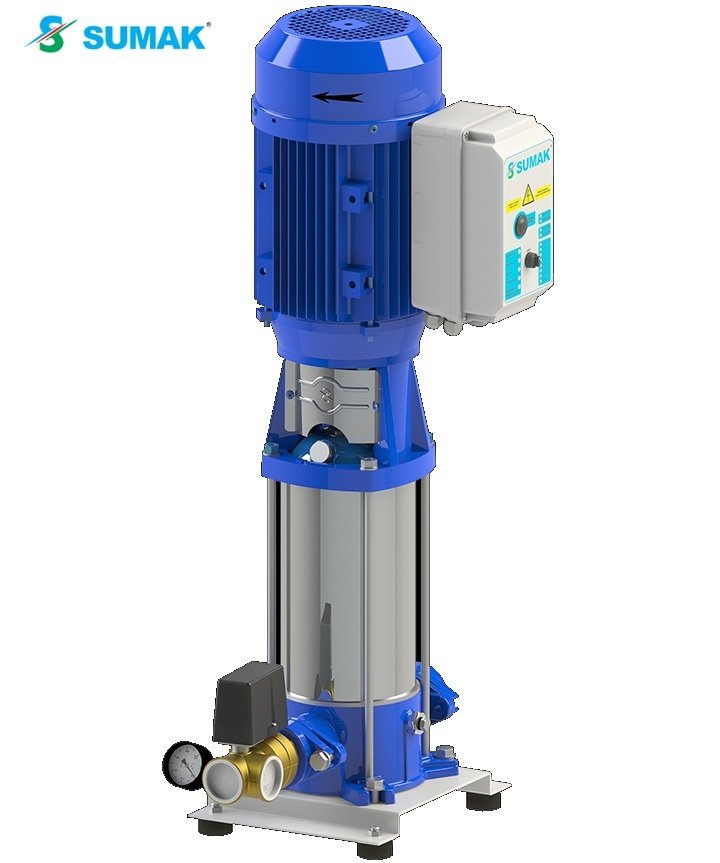 Sumak SHTPD8 A 220/8 1X1.6kW 380V Tek Pompalı Düşey Milli Paslanmaz Çark ve Difüzörlü Kademeli İnline Hidrofor