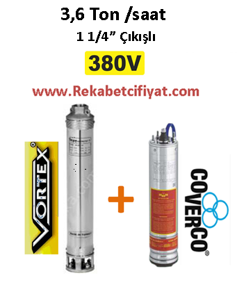 4 GM - 19 1,5HP 380V Vortex Pompa+Coverco Motor Derin Kuyu Dalgıç Pompası