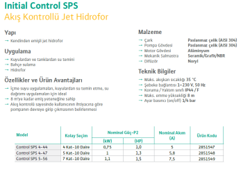 Wilo Initial Control Sps 4-47 1ç3hp 220v Hidromatlı Paslanmaz Jet Paket Hidrofor