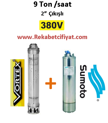 9 GM - 07 1HP 380V Vortex Pompa+Sumoto Motor Derin Kuyu Dalgıç Pompası