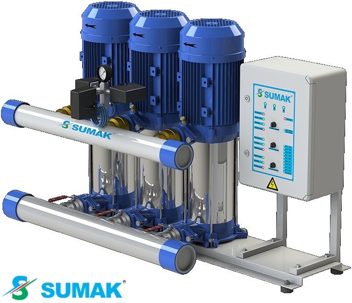 Sumak SHM12C 220/4 3X1.6 kW 220V Üç Pompalı Düşey Milli Kademeli Hidrofor