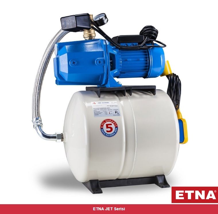 Etna JET 100-50 ES 1Hp 220V Döküm Gövdeli Kendinden Emişli Jet Pompalı Paket Hidrofor Seti (50 Litre Yatık Tanklı)