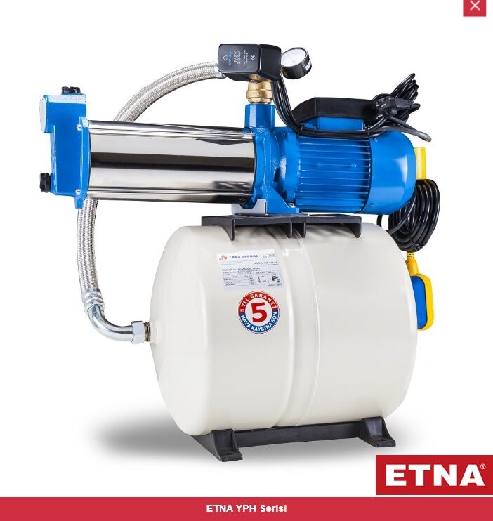 Etna YPH 90-50 ES 2.25Hp 220V Döküm Gövdeli Çok Kademeli Yatay Santrifüj Pompalı Sessiz Paket Hidrofor Seti (50 Litre Yatık Tanklı)