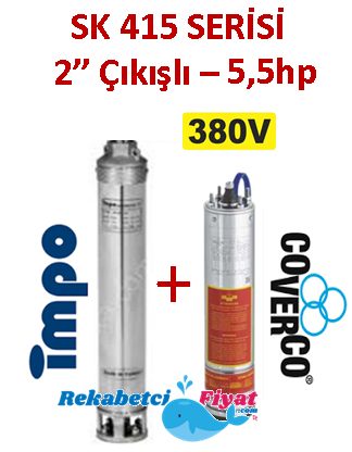 SK 415-15 5.5HP 380V 2'' Çıkışlı Sondaj Dalgıç Pompa İmpo Pompa - Coverco Motor