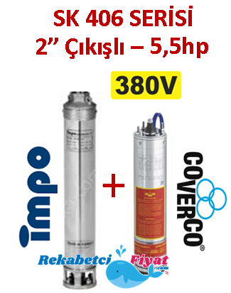 SK 406-34 5.5HP 380V 2'' Çıkışlı Sondaj Dalgıç Pompa İmpo Pompa - Coverco Motor