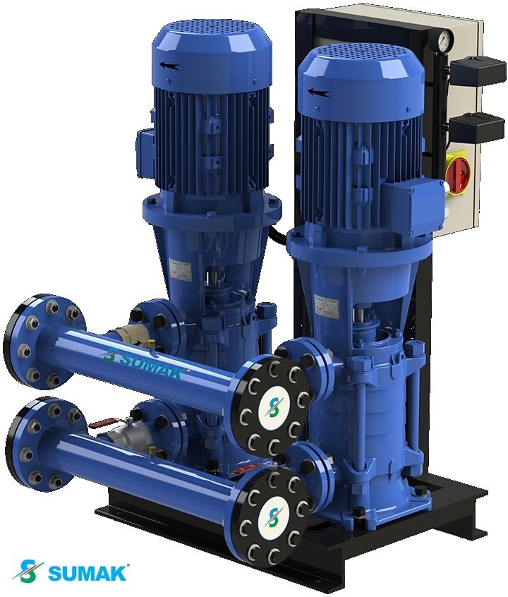 Sumak SHT32/2B 2X4 kW 380V Çift Pompalı Düşey Milli Döküm Gövdeli Kademeli Hidrofor
