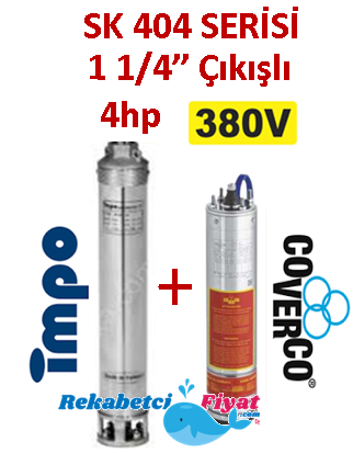 SK 404-32 4HP 380V 1 1/4'' Çıkışlı Sondaj Dalgıç Pompa İmpo Pompa - Coverco Motor(Pompa krom başlıklıdır.)