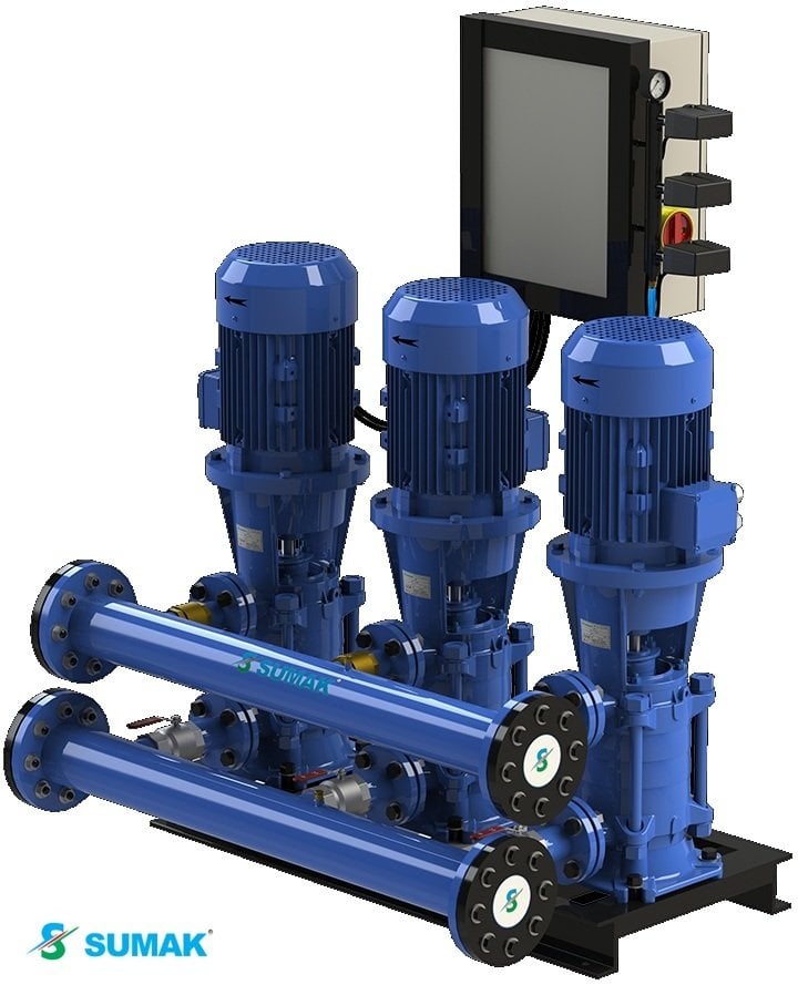 Sumak SHT32/2C 3X4 kW 380V Üç Pompalı Düşey Milli Döküm Gövdeli Kademeli Hidrofor