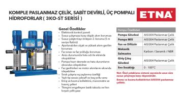 Etna 3KO-ST16/8-75  3x10Hp 380V Üç Pompalı Komple Paslanmaz Çelik Dik Milli Sabit Devirli Hidrofor (Aisi 304)