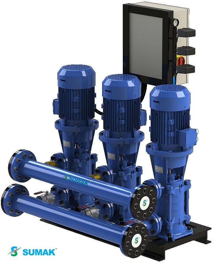 Sumak SHT40/2C 3X7.5 kW 380V Üç Pompalı Düşey Milli Döküm Gövdeli Kademeli Hidrofor