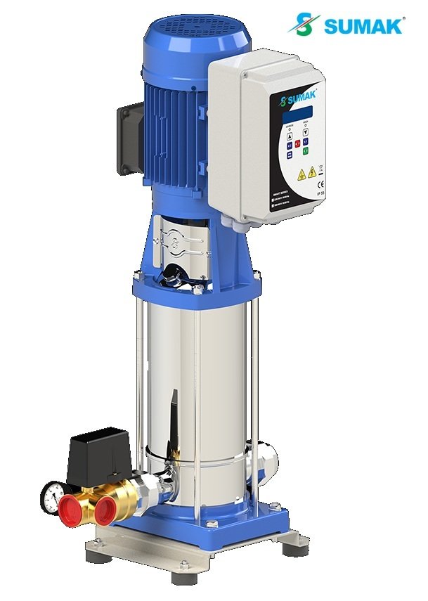 Sumak SHTP8A 220/8 SMART 1X1.6 kW 380V Tek Pompalı Düşey Milli Komple Paslanmaz Dijital Panolu İnline Kademeli Hidrofor