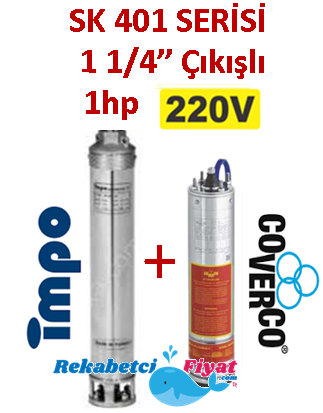 SK 401-19 0.75HP 220V 1 1/4'' Çıkışlı Sondaj Dalgıç Pompa İmpo Pompa - Coverco Motor(Pompa krom başlıklıdır.)
