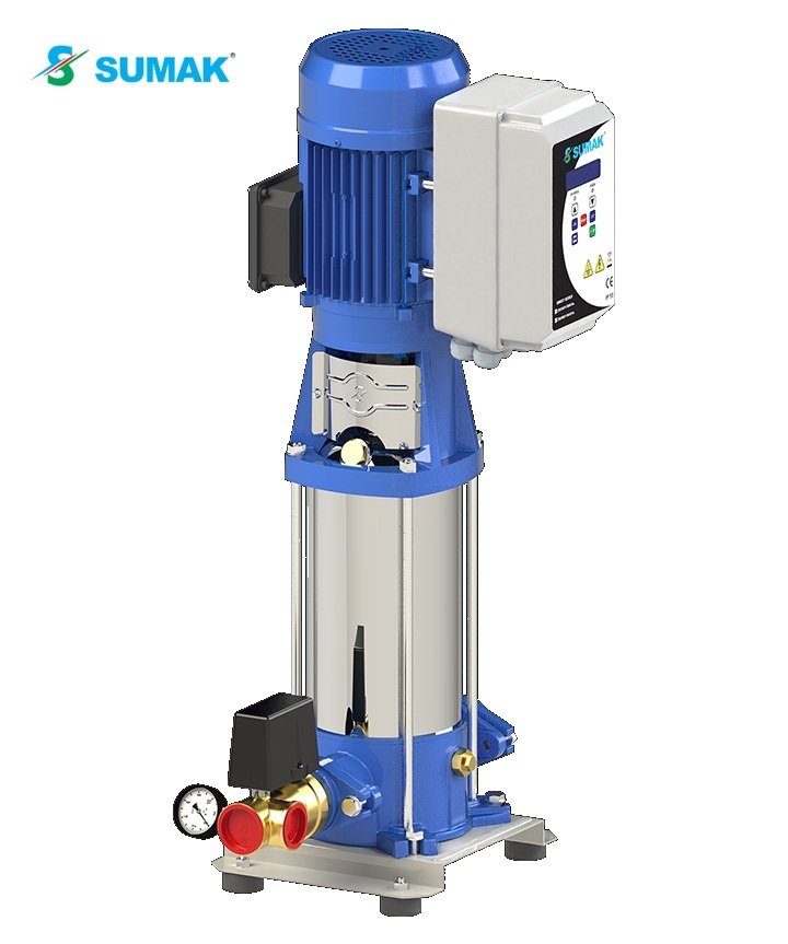 Sumak SHTPD8A 400/12 SMART 1X3 kW 380V Tek Pompalı Düşey Milli Paslanmaz Çark ve Difüzörlü Dijital Panolu Kademeli İnline Hidrofor