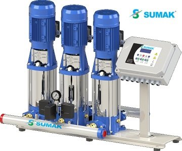 Sumak SHTPD8C  400/12 SMART  3X3 kW  380V  Üç Pompalı Düşey Milli Paslanmaz Çark ve Difüzörlü Dijital Panolu Kademeli İnline Hidrofor