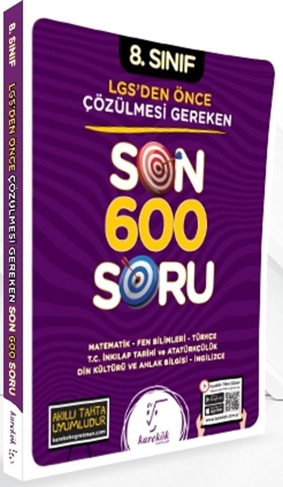 8.Sınıf LGS Sınavından Önce Çözülmesi Gereken Son 600 Soru Karekök Yayınları