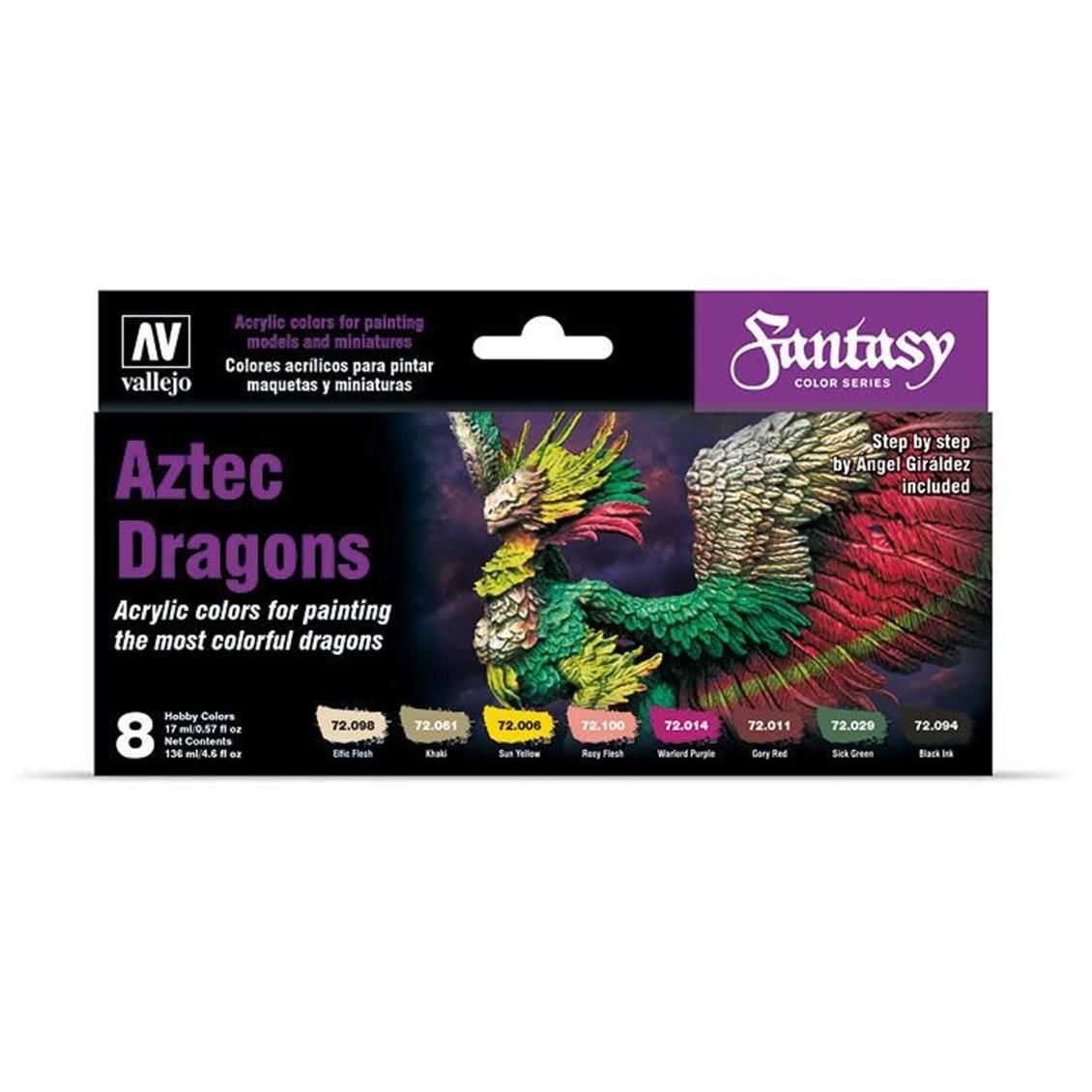 Vallejo 72306 8x17 ml. Aztec Dragons, by Angel Giraldez, Game Color Serisi Model Boyası Seti