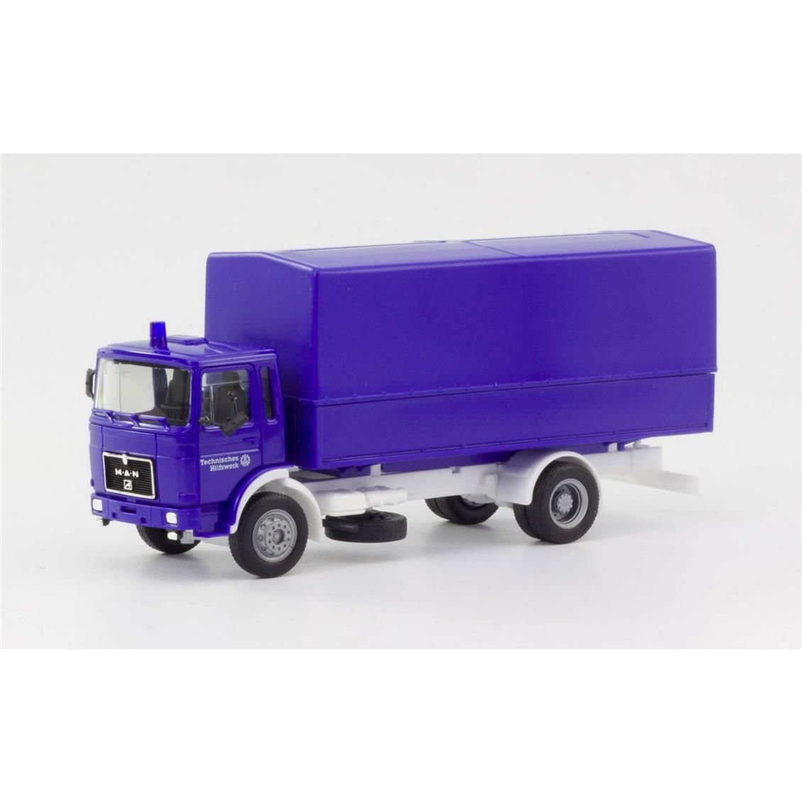 Herpa 310925 1/87 Ölçek MAN F8 Planen-LKW (THW) Kamyon, Sergilemeye Hazır Model Araç