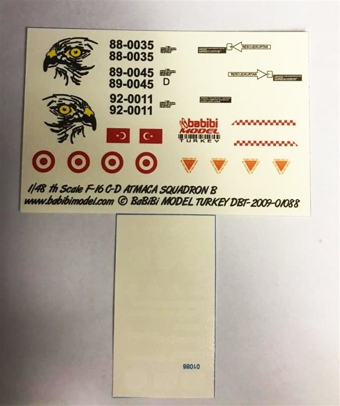 Babibi DBT01088 1/48 Turaf F-16 C/D, 182.Atmaca Filo, Dekal Çıkartma