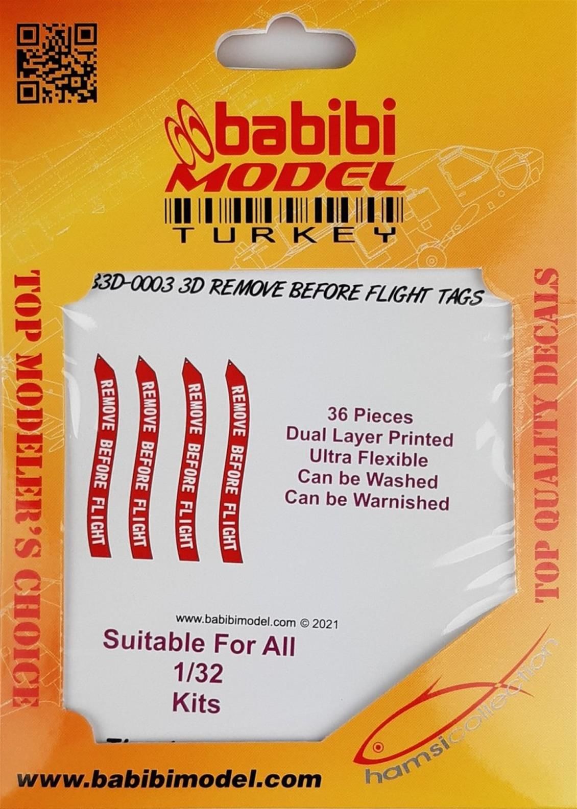 Babibi B3D-0003 1/32 Remove Flight Tags, 3 Boyutlu Dekal Çıkartma