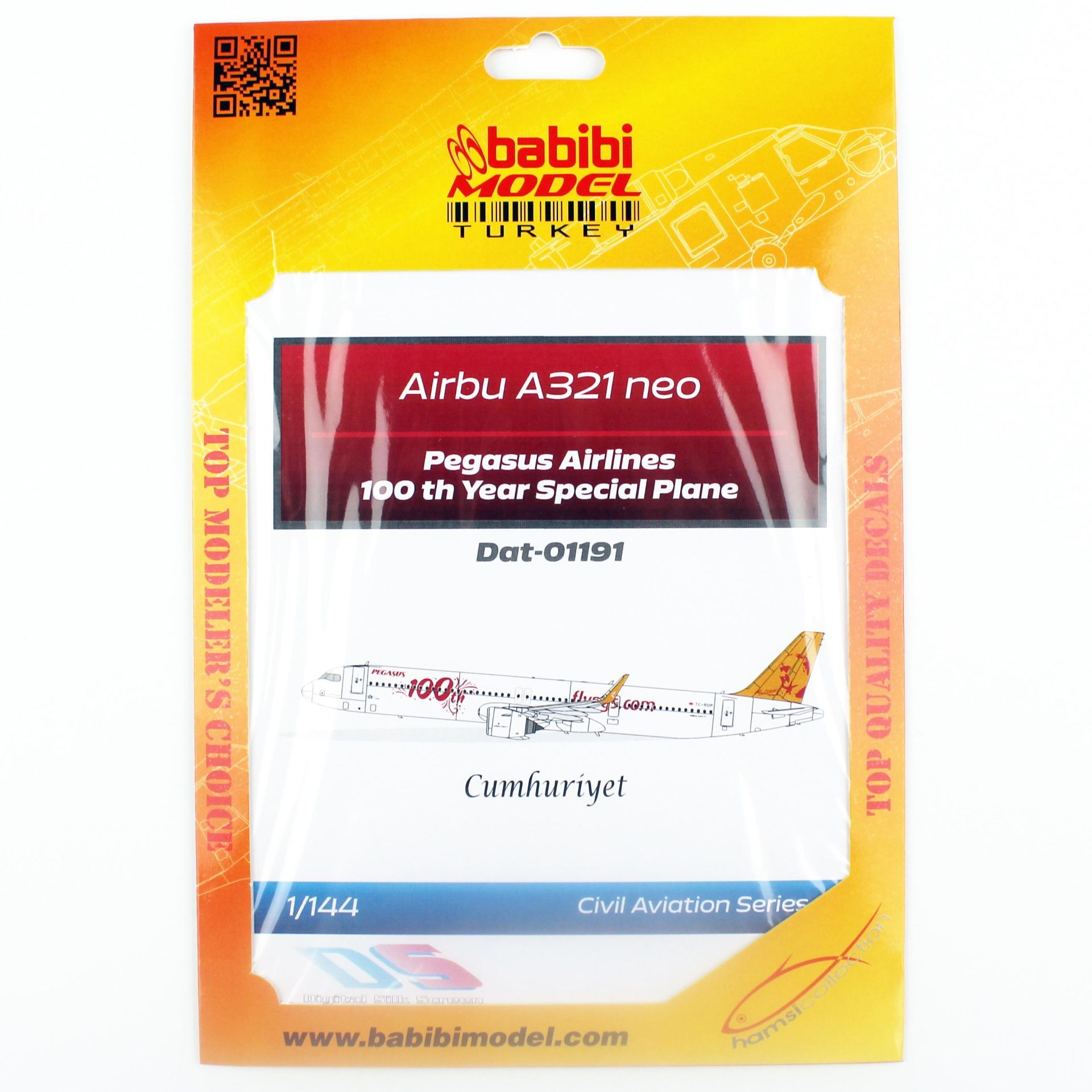 Babibi DAT01191 1/144 Pegasus Hava Yolları Airbus A-321 neo 100.yıl özel boyama Decal Çıkartma