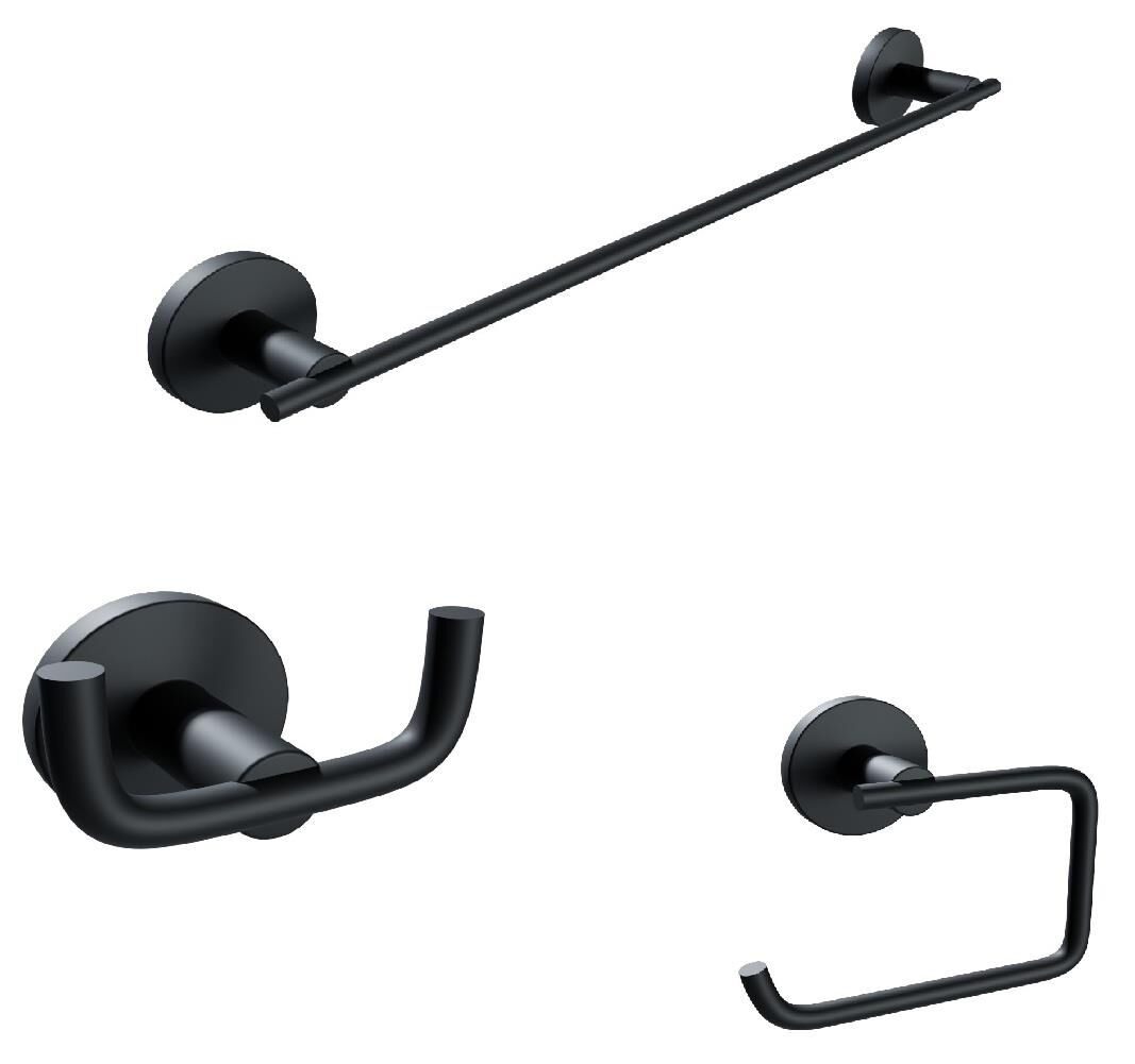 Nero 3 Parça Siyah Banyo Seti Lüx Havluluk,Kağıtlık ve Askılık Seti