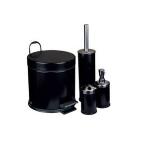 Zethome Siyah Dörtlü Banyo Seti (Çöp Kovası-Fırça-Sabunluk-Diş Fırçalık)