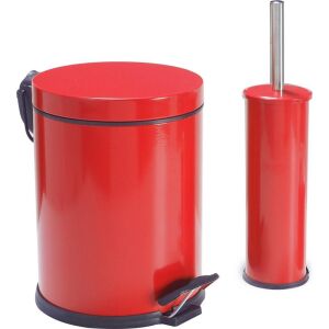 Zethome Kırmızı Dörtlü Banyo Seti (Çöp Kovası-Fırça-Sabunluk-Diş Fırçalık)