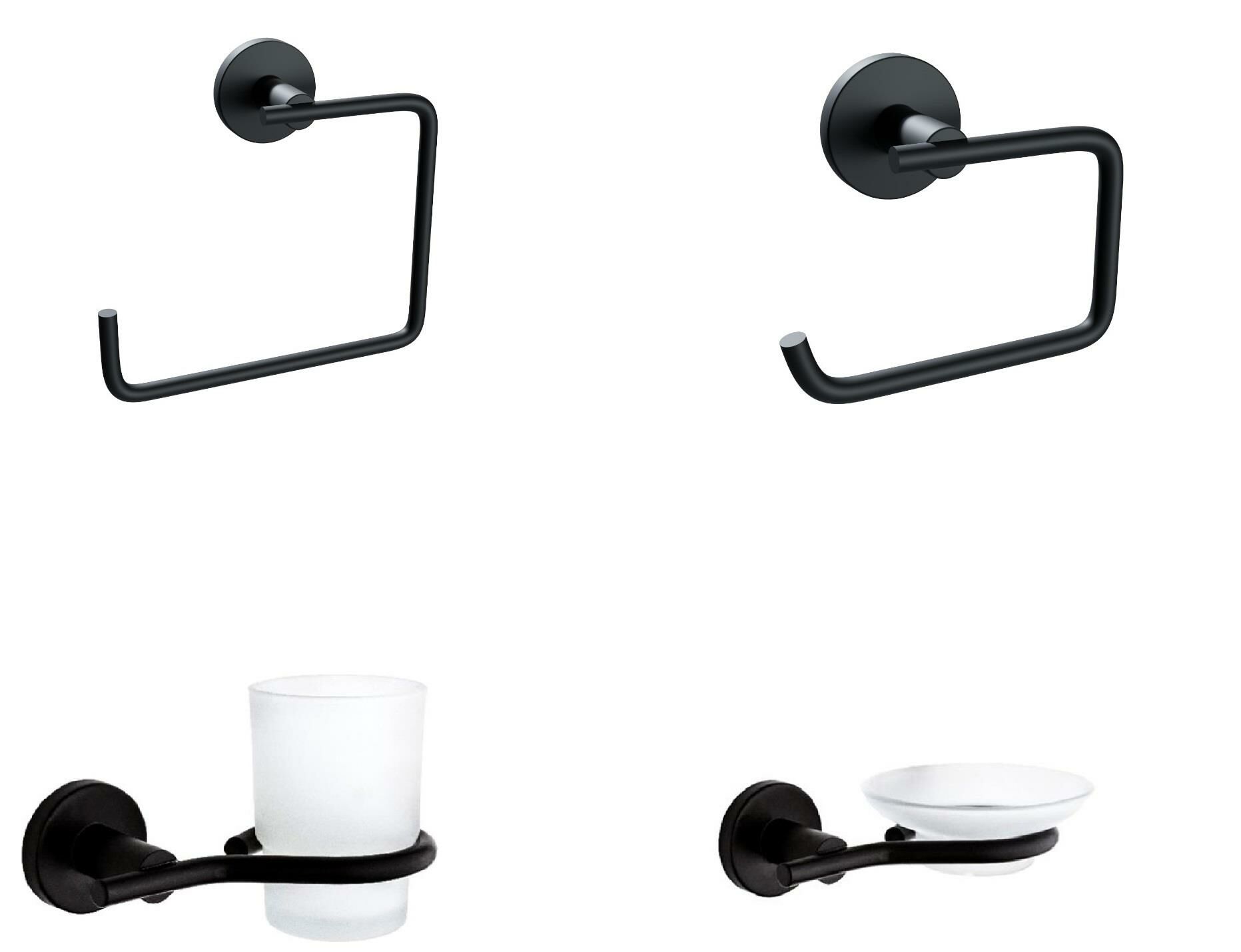 Nero Siyah 4 Parça Paslanmaz Duvara Monte Kare Havluluk-Kağıtlık-Sabunluk-Diş Fırçalık Seti