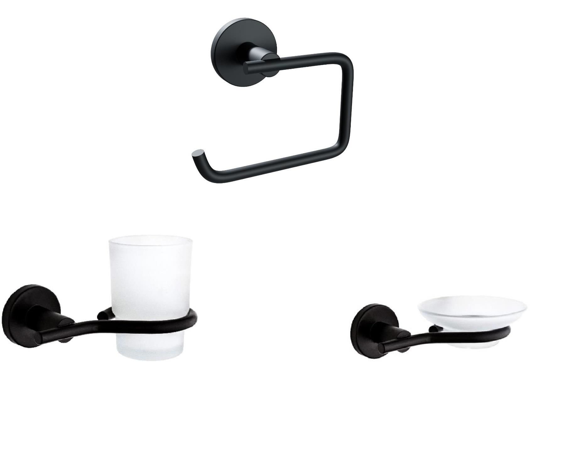 Nero Siyah 3 Parça Paslanmaz Duvara Monte Kağıtlık-Sabunluk-Diş Fırçalık Seti