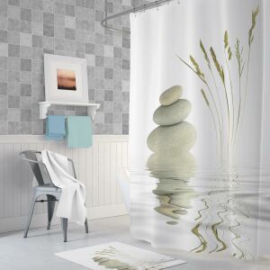 Zethome Tropik Stone And Reed Banyo Duş Perdesi Tek Kanat 1x180x200