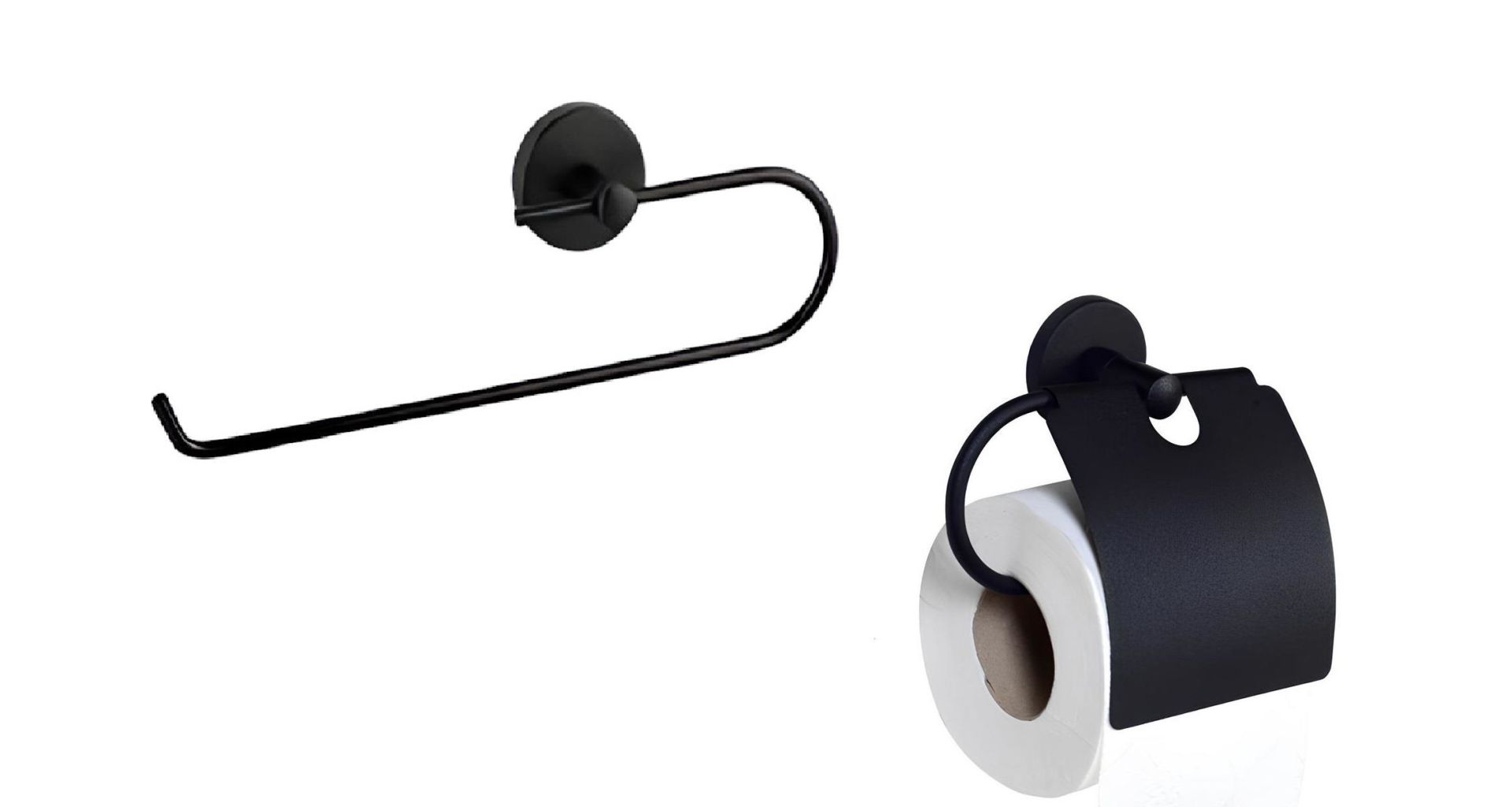 Paslanmaz Duvara Monte Banyo Solo Açık Kağıt Havluluk Kapaklı Kağıtlık Seti Siyah