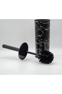 Zethome Paslanmaz Metal Siyah Mermer Desen Ikili Banyo Seti (Çöp Kovası-Tuvalet Fırçası)