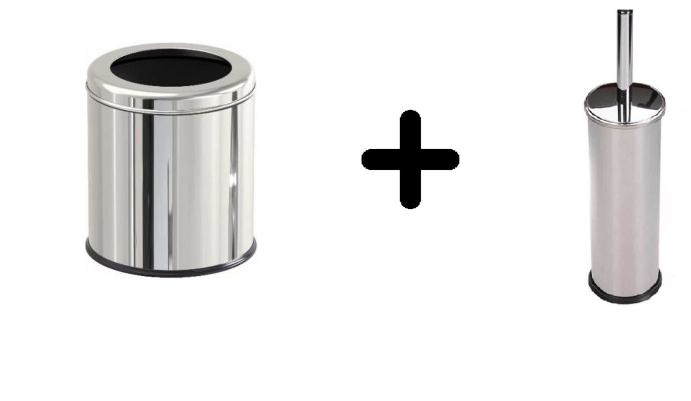 Zethome Paslanmaz Çemberli Çöp Kovası Krom 3 LT Ve Tuvalet Fırça Set