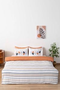 Çizgili Çift Kişilik Nevresim Takımı Pamuklu Desenli Aren 200x215 cm