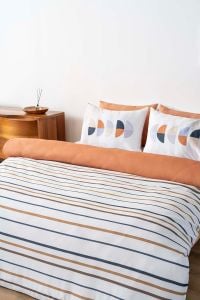 Çizgili Çift Kişilik Nevresim Takımı Pamuklu Desenli Aren 200x215 cm