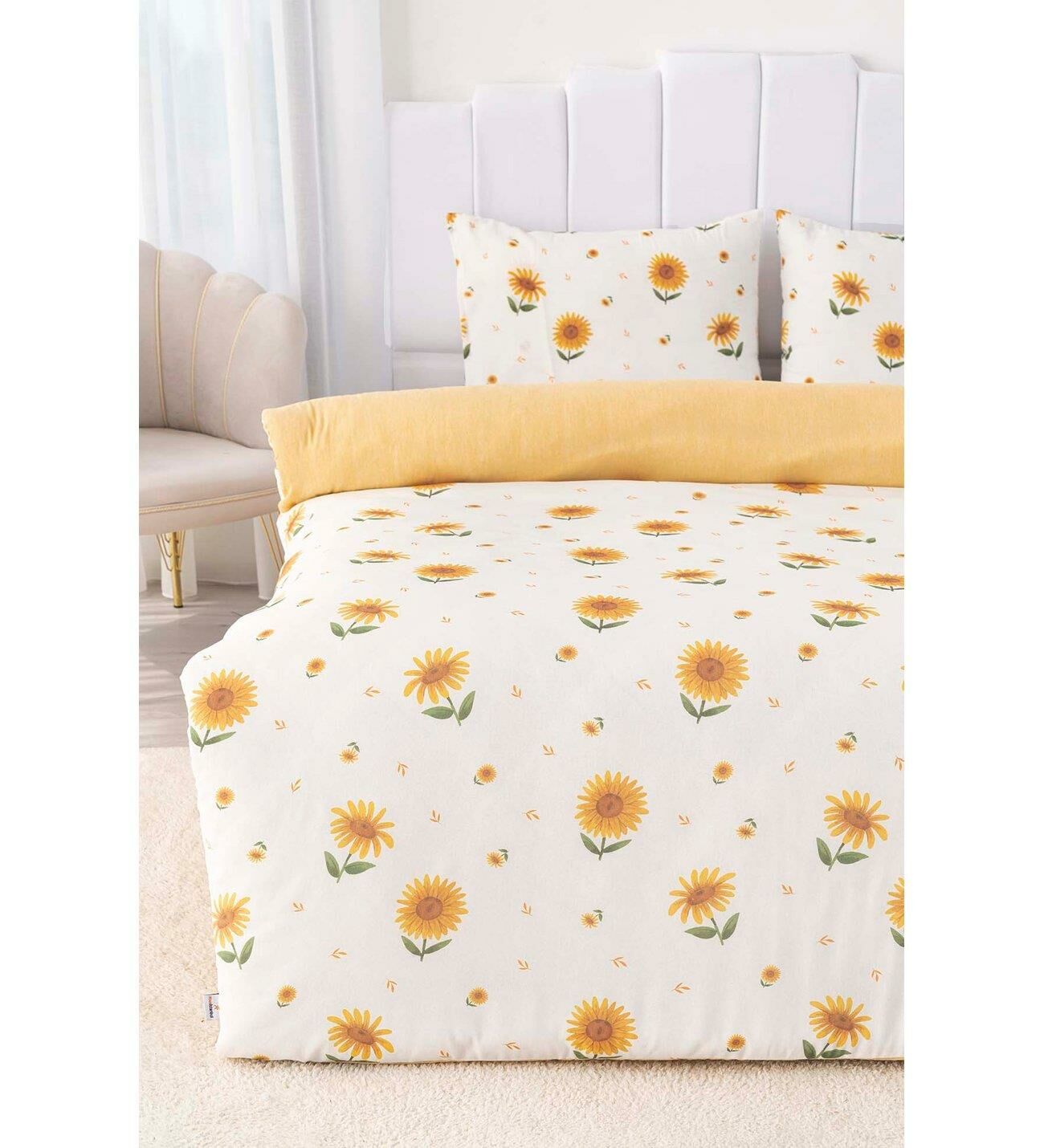 Çift Kişilik Nevresim Takımı Pamuklu Desenli Ayçiçeği 200x215 cm