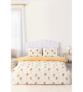 Çift Kişilik Nevresim Takımı Pamuklu Desenli Ayçiçeği 200x215 cm