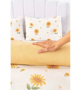 Çift Kişilik Nevresim Takımı Pamuklu Desenli Ayçiçeği 200x215 cm