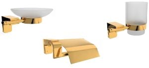 Zethome F 1 Serisi Paslanmaz Duvara Monte Kağıtlık-Sabunluk-Diş Fırçalık Seti Gold