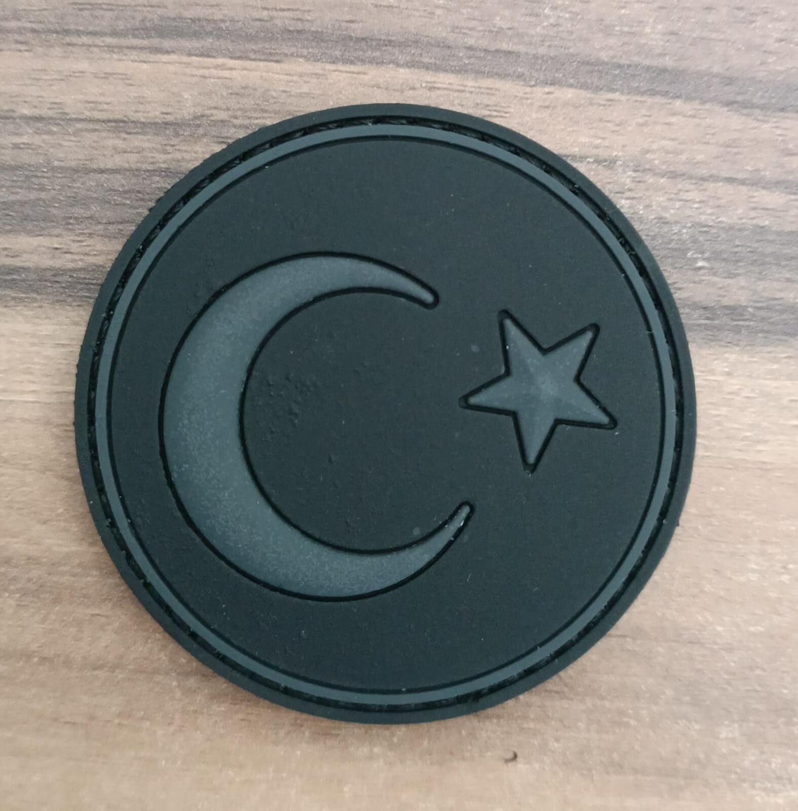 Yuvarlak Türk Bayrağı Siyah Plastik Patch