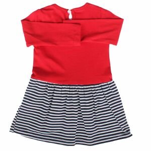 Kız Bebek Kırmızı Laci Çizgili Ayıcıklı Baskılı Elbise