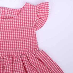 Kız Çocuk Pembe Pitikare Gofre Fırfırlı Elbise