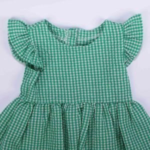 Kız Çocuk Yeşil Pitikare Gofre Fırfırlı Elbise