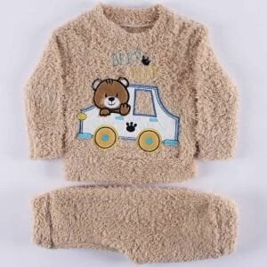 Unisex Bej Arabalı Ayıcık Welsoft 2'li Peluş Takım