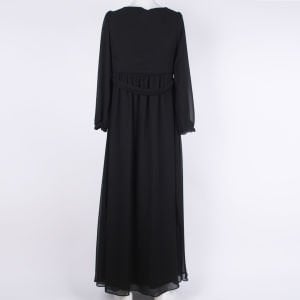 Siyah Uzun Kol Şifon Uzun Abiye Kadın Elbise