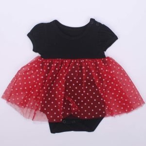Kız Bebek Siyah Kırmızı Puanlı Tüllü Kendinden Zıbınlı Elbise
