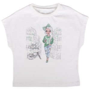 Kız Çocuk Yeşil Pantolonlu Beyaz Tişörtlü Baskılı 2'li Takım