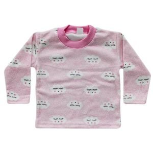 Kız Bebek Bulut Desenli Alt Üst Pembe 2'li Pijama Takım